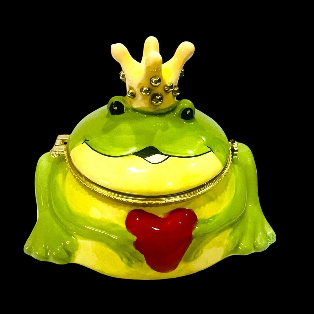 Kissing Frog Prince Hinged Ceramic Trinket Box